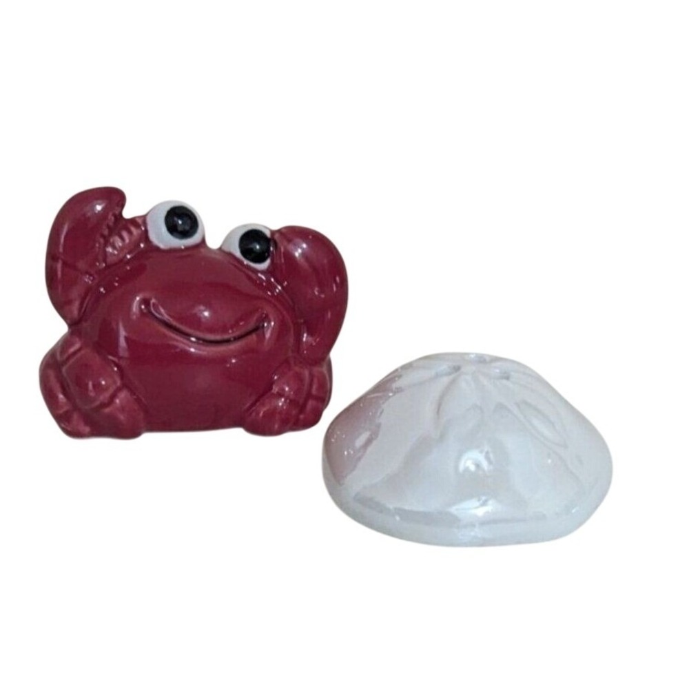 Red Crab and White Sand Dollar Ceramic Salt and Pepper Shaker Set Coastal Decor